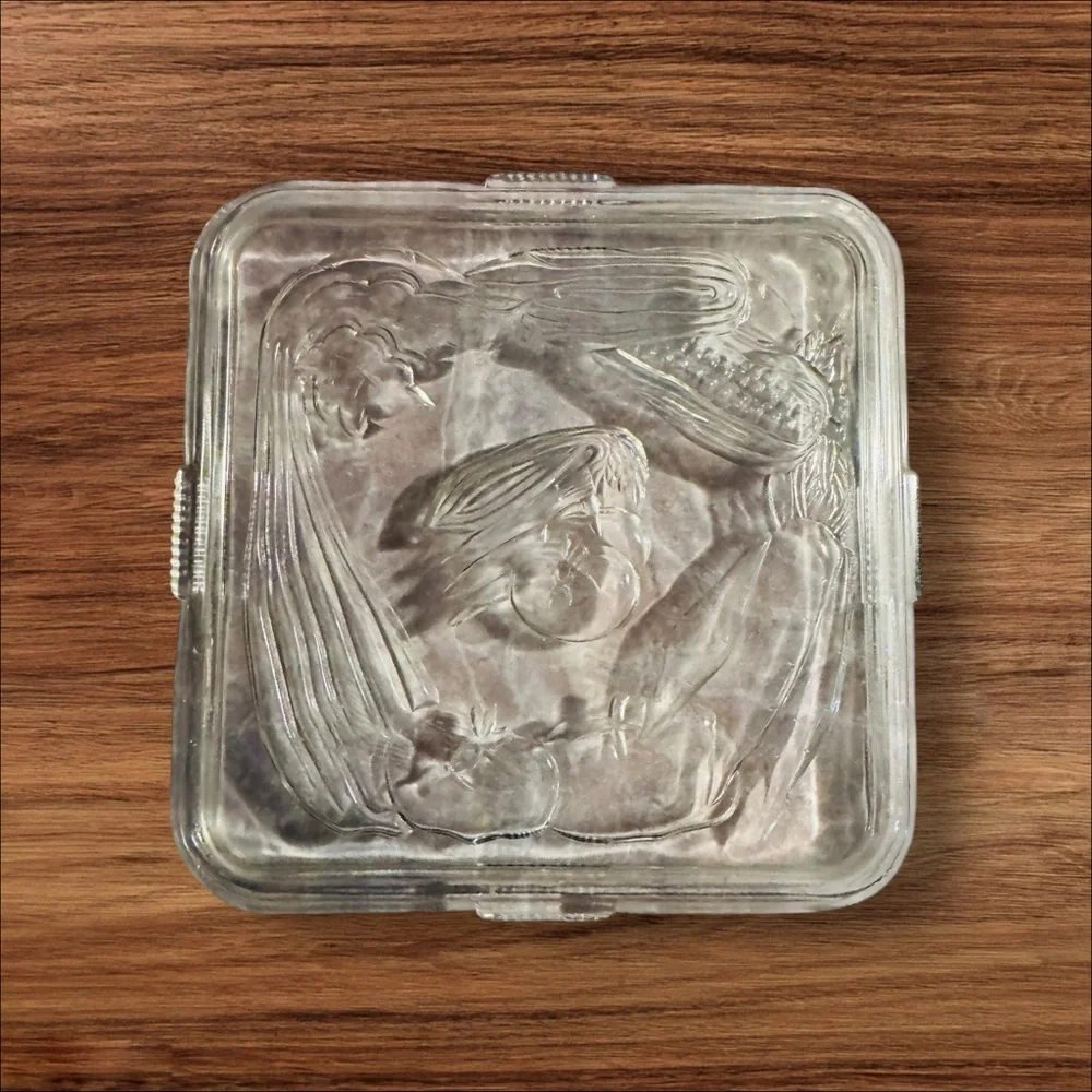 Vintage Federal Square Ribbed Refridgerator Dish With Vegetables